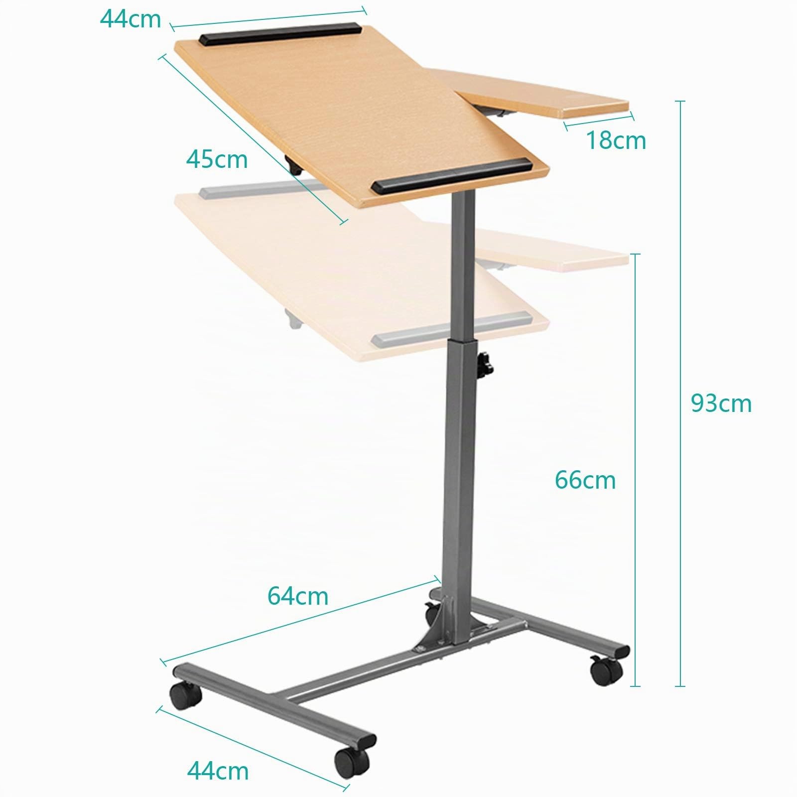 LIFEZEAL Mesa para Ordenador portátil con Ruedas, Mesa Auxiliar móvil Ajustable 71-93cm con Tablero inclinable, Escritorio de pie para salón, sofá, Cama (Nogal)