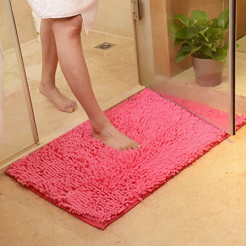 DOTBUY Tapis de Salle de Bain, Chenille Super Absorbant Anti-dérapant Tapis de Bain Confortable Tapis de Salle de Bain Tapis de Douche (50 * 80cm, Rose Rouge)