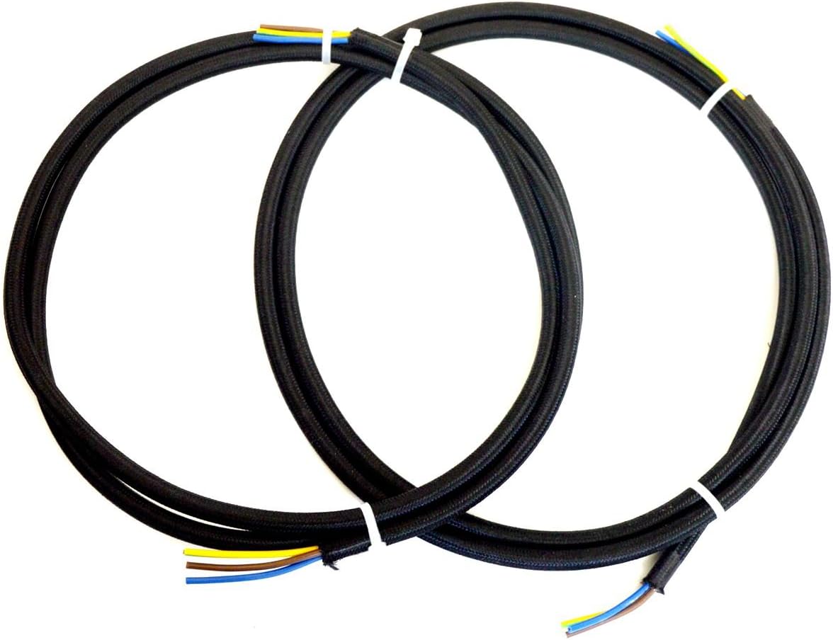 (Pack of 2) 2 x 4 feet 3 conductor Black Round Rayon Cloth Covered 3-Wire Electric Cord Lamp Cord Fabric Wire Hanging Pendant Light Fixtures Great for Industrial Vintage Retro DIY Projects