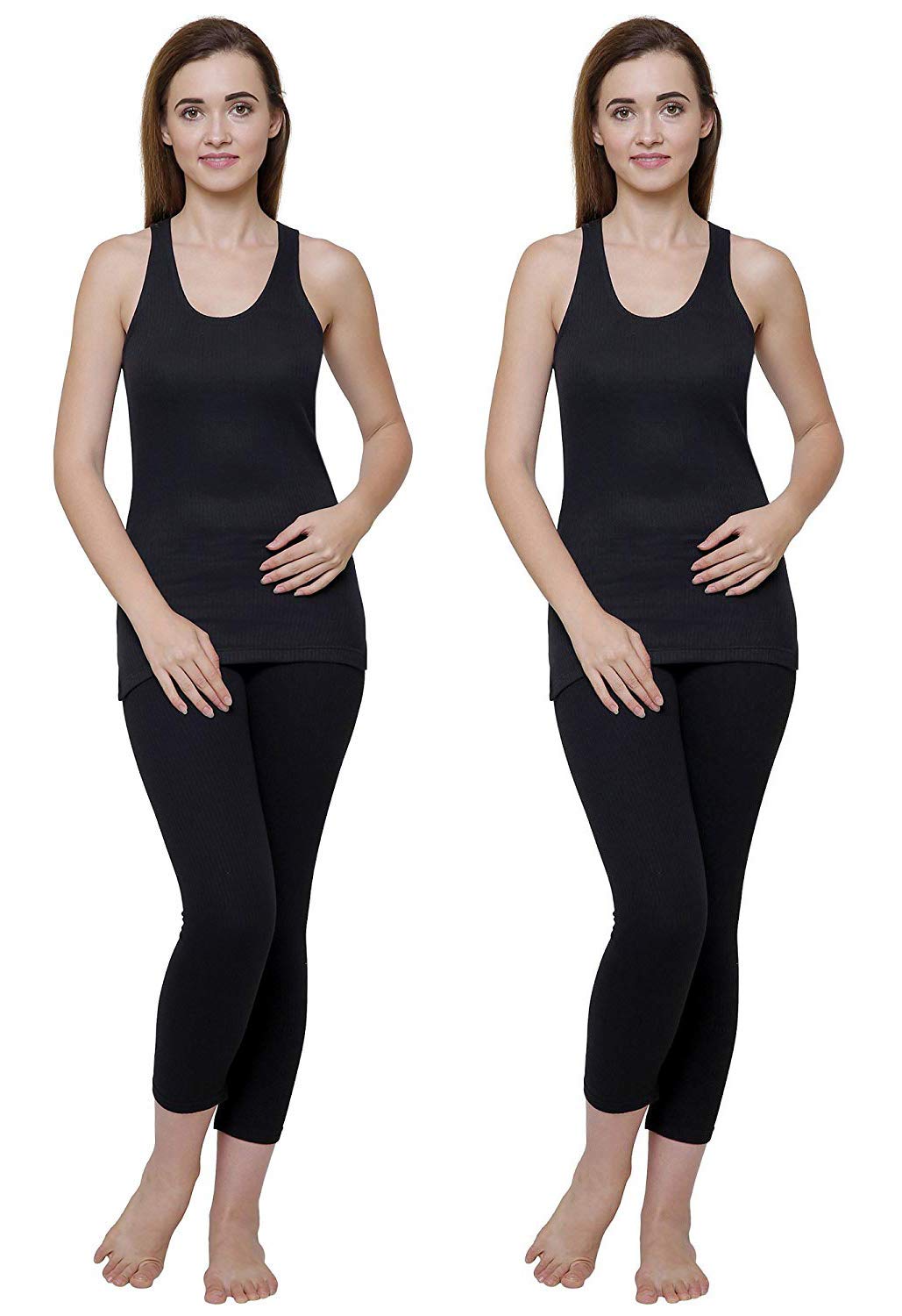 bodycare insider Women Black Round Neck Sleeveless Slips/Upper/Top and Lower/Trouser/Bottom Thermal Set - Pack of 2-picture-22