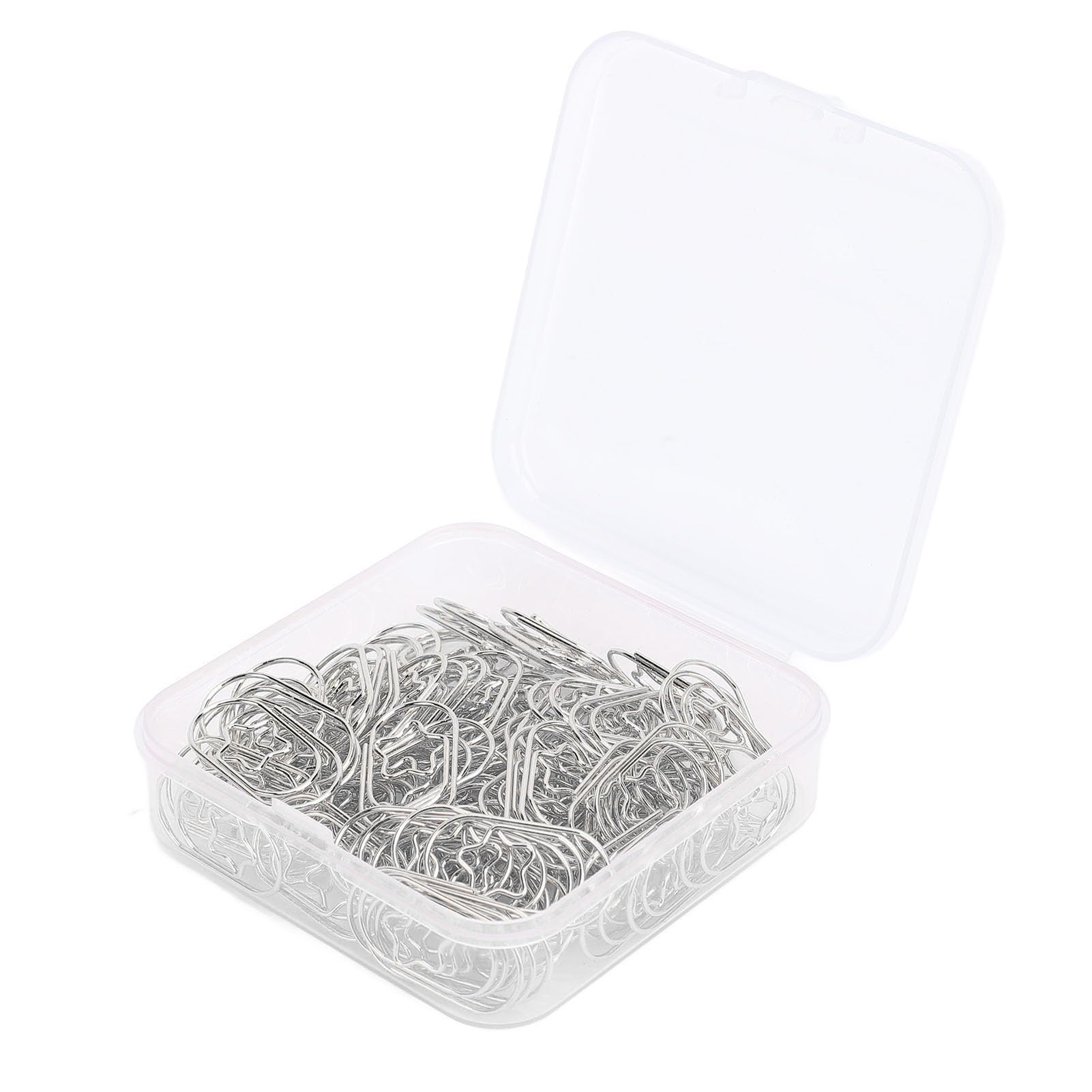 Tnfeeon 100Pcs Star Shaped Paper Clips, Stainless Steel Cute Paper Clamps for Document Sorting, Office School Organization, White Silver, Clear Box Included