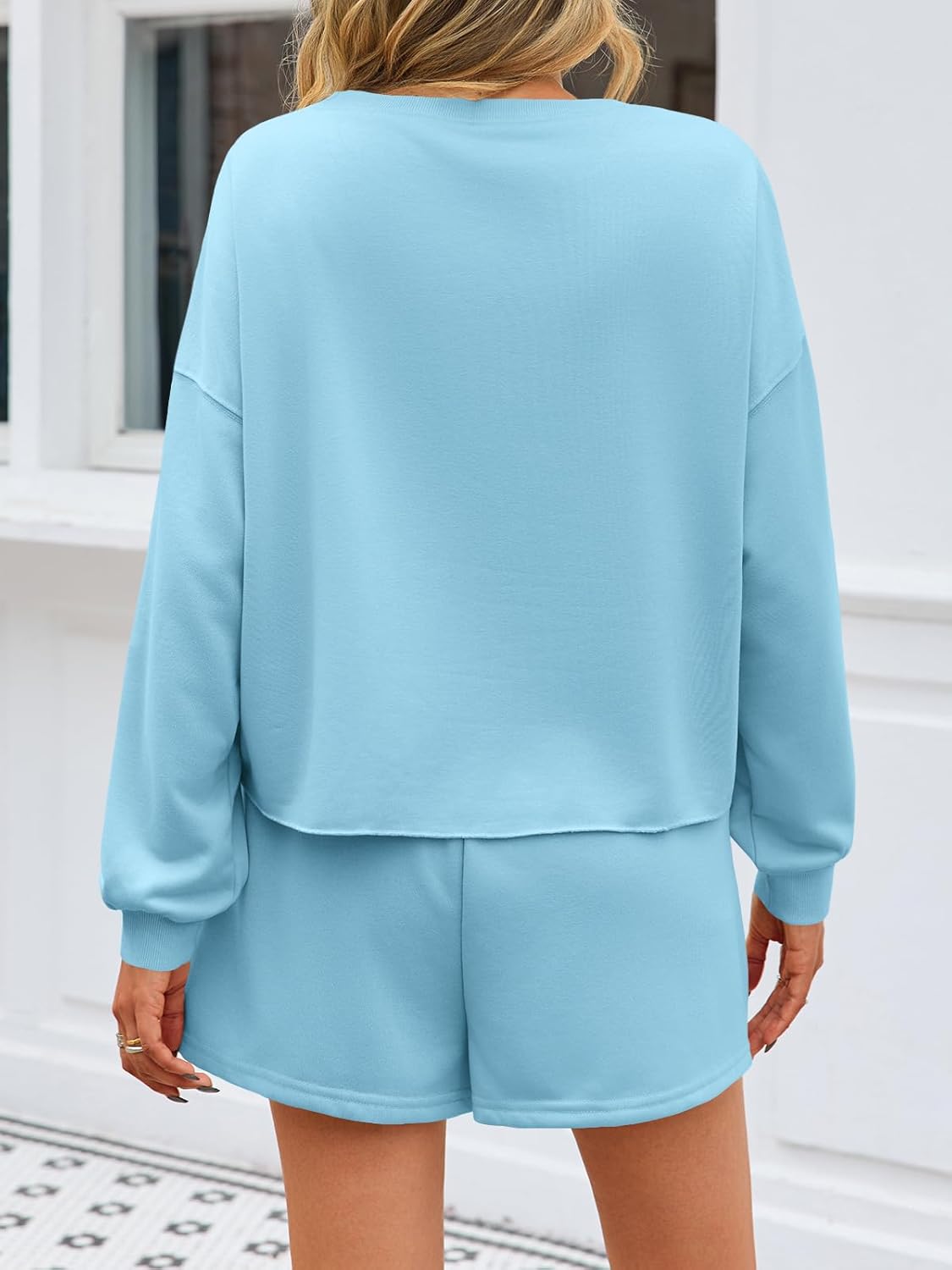 Fisoew Womens Lounge Sets 2 Piece Outfits Decor Pearl Long Sleeve Sweatshirt Skort Skirt Tracksuits Shorts Sets - Image 3