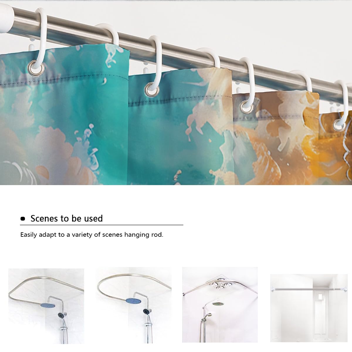 Rideau de Douche Tournesol avec Crochets, décoration Florale Aquarelle Bleu Ciel, Tissu botanique impressionniste Rideau de Baignoire, Tissu imperméable W180xL180 cm