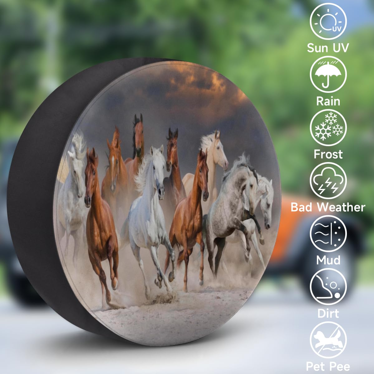 Horse Pattern Spare Tire Cover – Universal Fit 14 Inch Weatherproof Wheel Protector For RV, Truck, Trailer