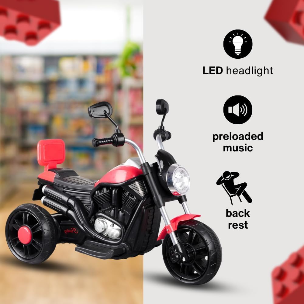 SHAKYA WORLD 3 Wheel Bike Rechargeable Battery Operated Ride-On Bike for Kids,1 to 4 Years with Foot Accelerator, Red 1