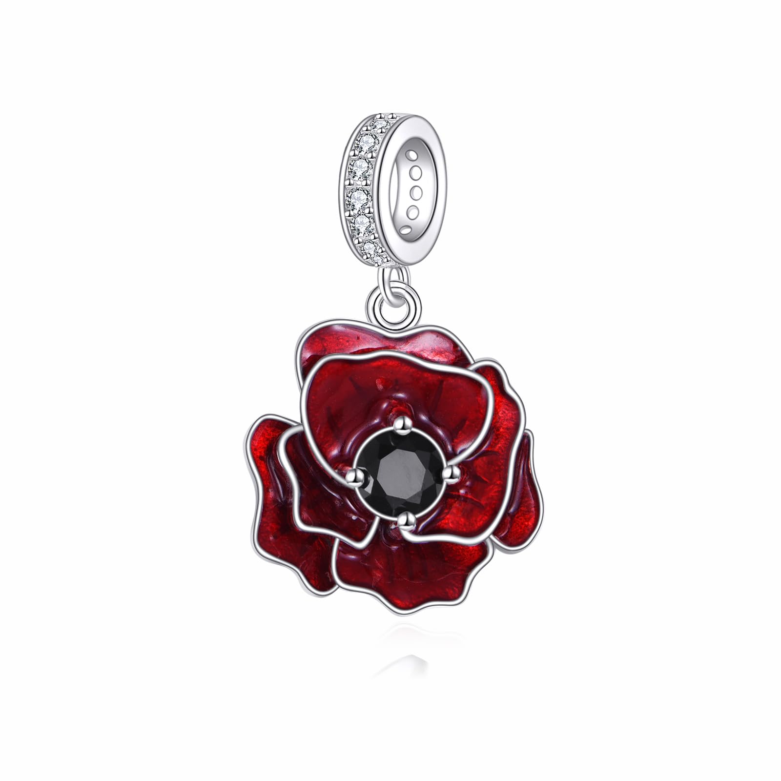ONEFINITY Perles en forme de coquelicot pour bracelets et colliers en argent sterling 925 - Pendentif fleur rouge - Bijoux cadeaux pour femme