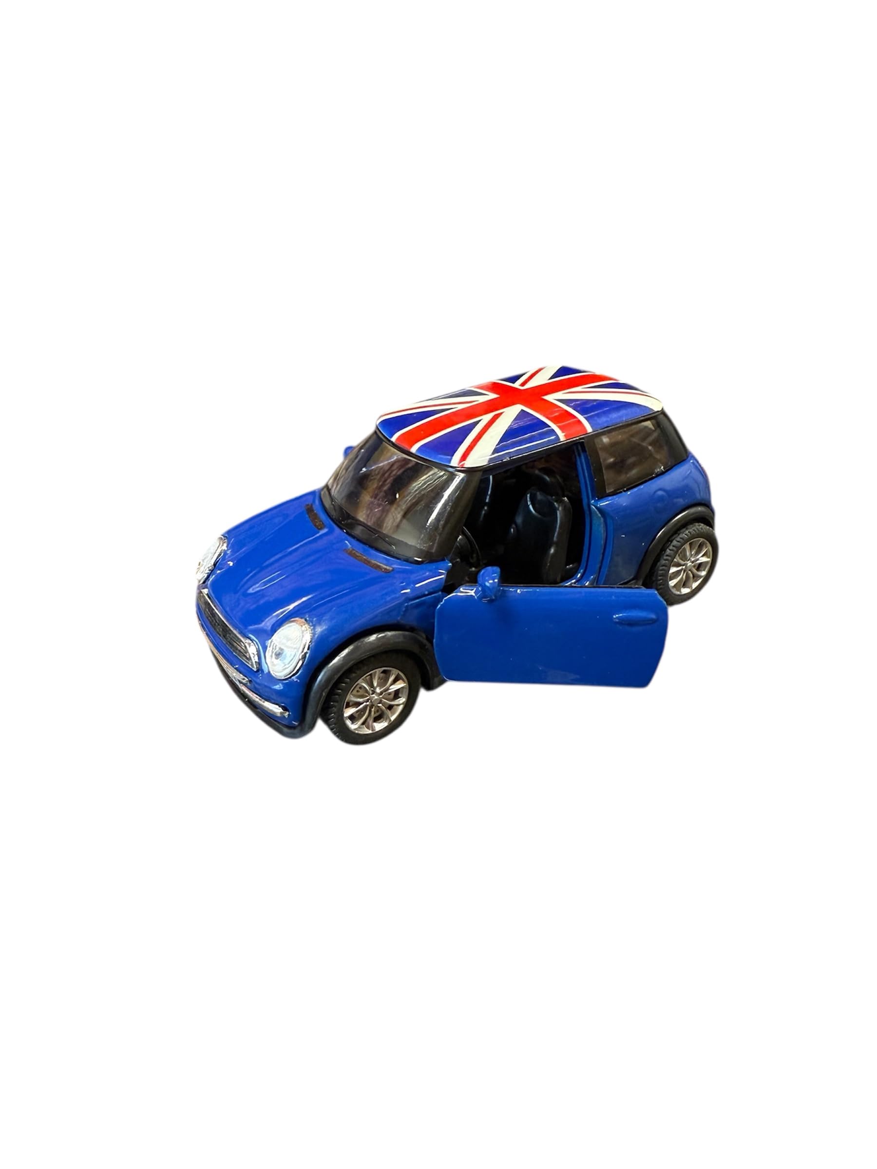 MiniCooper Metal Model Car with Union Jack Top, London Mini car Pull Back & Go Action 5 Colours (blue), 1:32