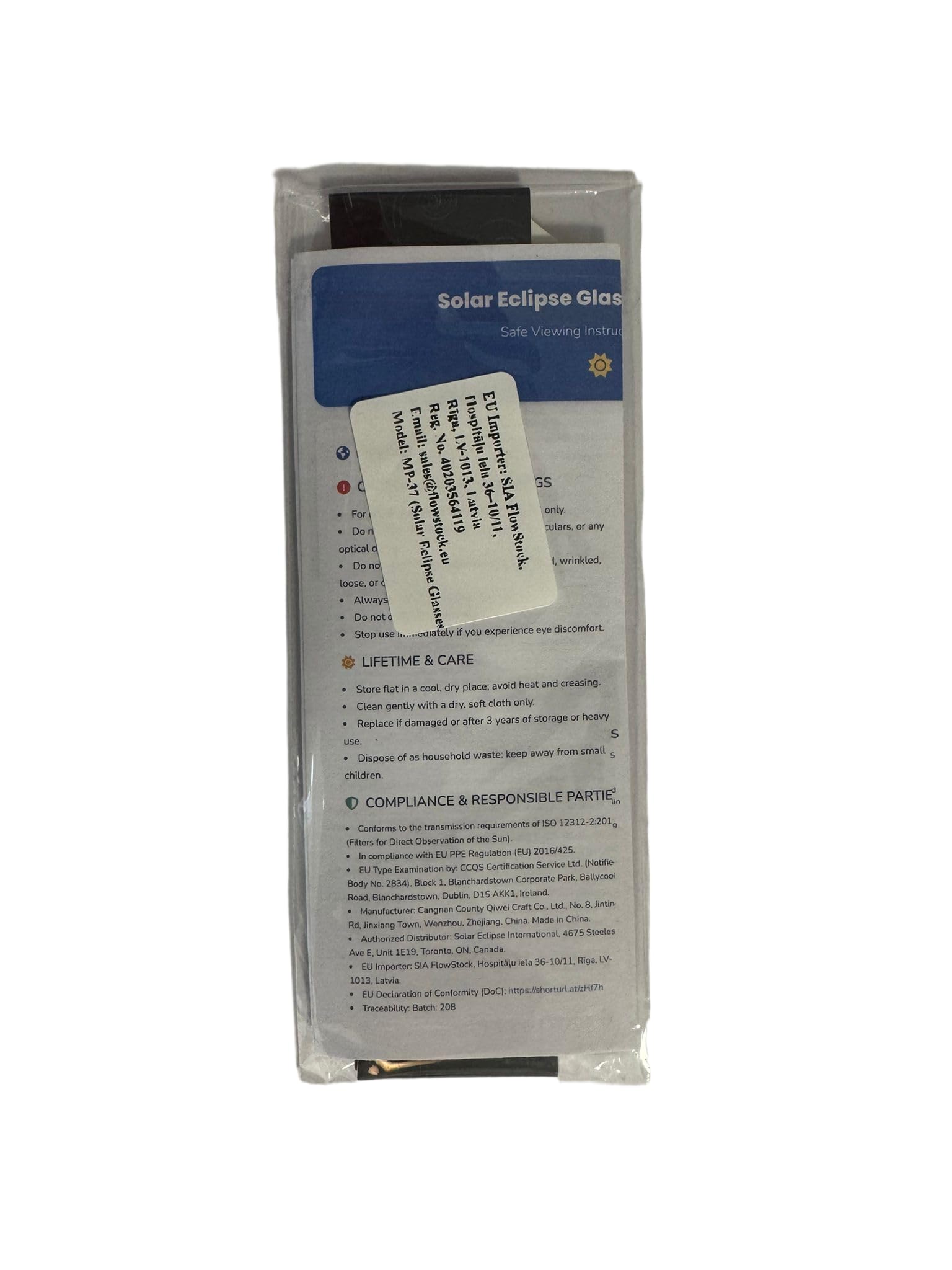 Lunettes pour éclipse solaire ISO 12312-2 CE Lot de 2 paires