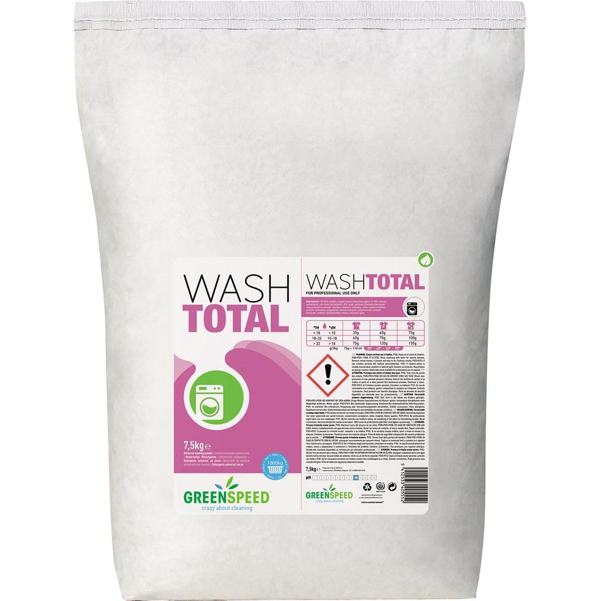 Greenspeed FB867 Detergente biológico en polvo, 7,5 kg, color blanco