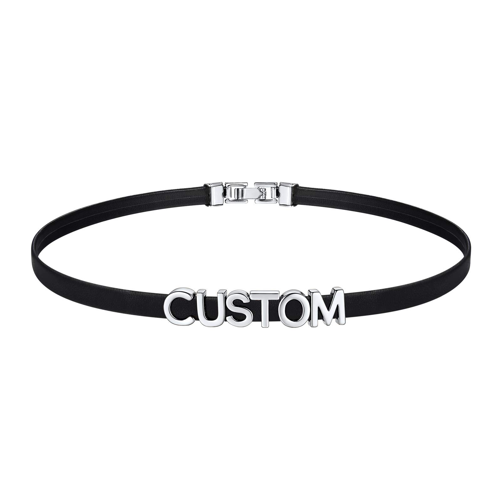 FindChic Black Leather Collar Custom Name Choker Necklaces for Women 18K Gold Plated Letter Charm Personalized Jewelry for Women Cosplay DIY Sexy