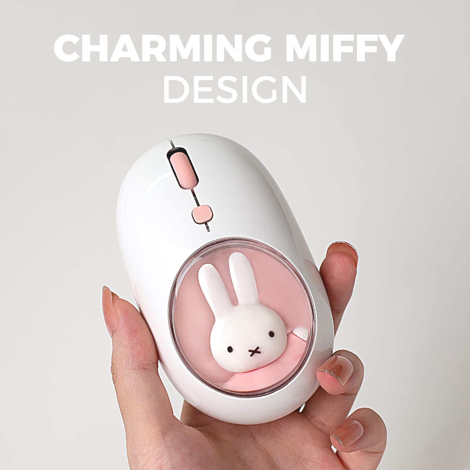 MiPow x Miffy Ratón inalámbrico Bluetooth, pequeño ratón portátil, adecuado para portátiles, tabletas, etc., seguimiento sin problemas, compatible con PC y Mac, Windows y macOS, rosa - regalos de