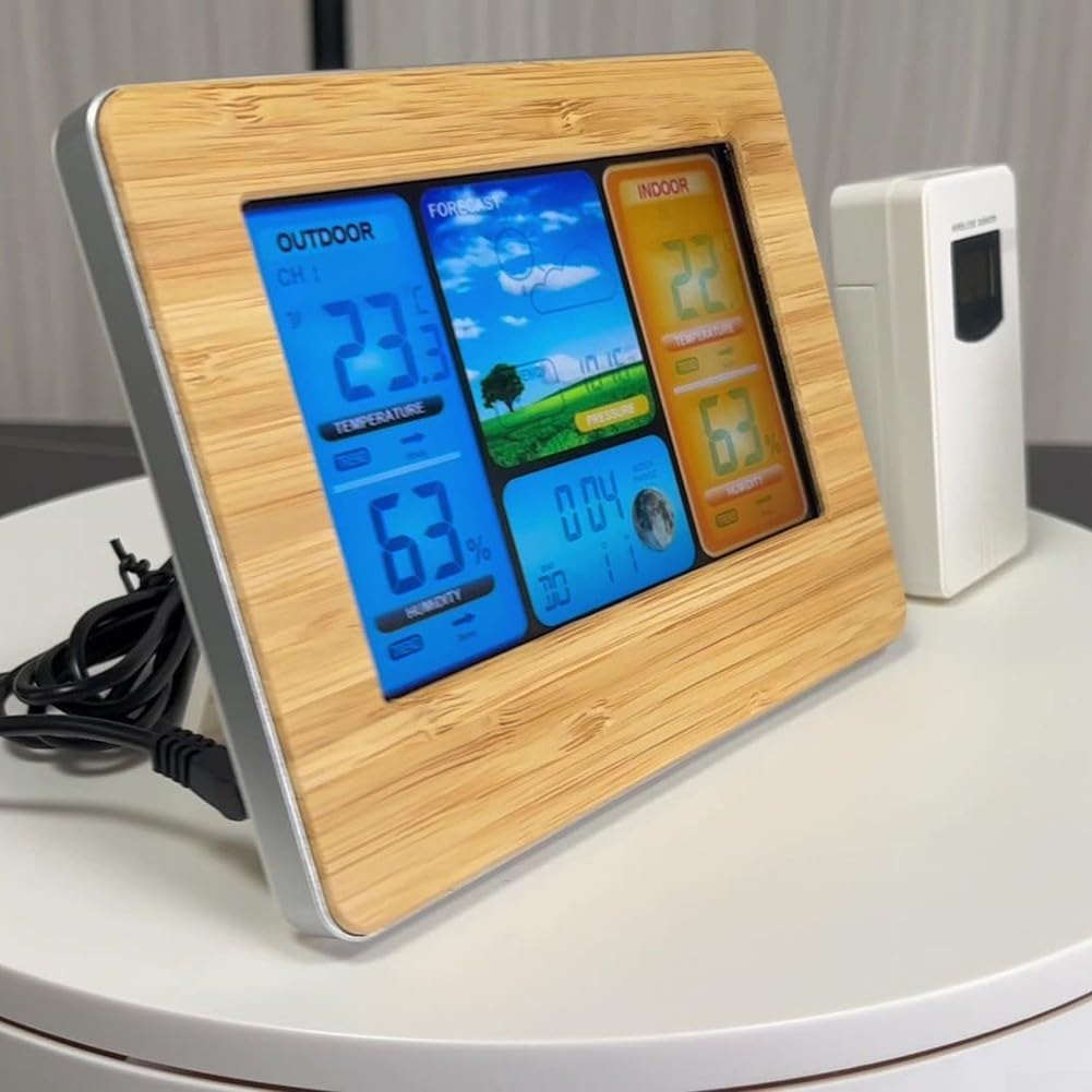 Smart for Weather Station WiFi per abilitato - Monitoraggio in tempo reale della temperatura e dell'umidità delle fasi lunari Previsioni a 5 giorni App Controlled per Alexa per Smart Home