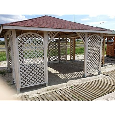 4m x 4m (Ex 4.5m x 4.5m) BIG GARDEN WOODEN PAVILION GAZEBO PERGOLA SPACIOUS + 12 x POSTS HOLDERS Cover