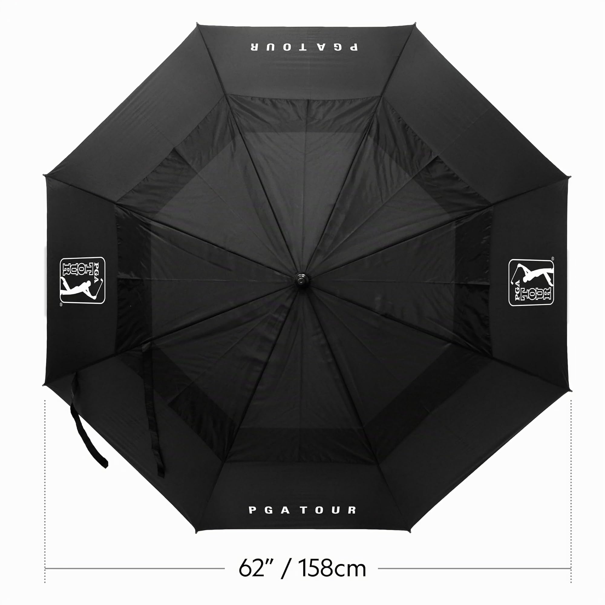 PGA TOUR 62-Inch Golf Umbrella - Windproof Double Canopy, Mens Umbrellas with Auto Open, Fibreglass Shaft, Non-Slip Handle, Velcro Straps, Rainproof Cover - Golf Umbrella Windproof