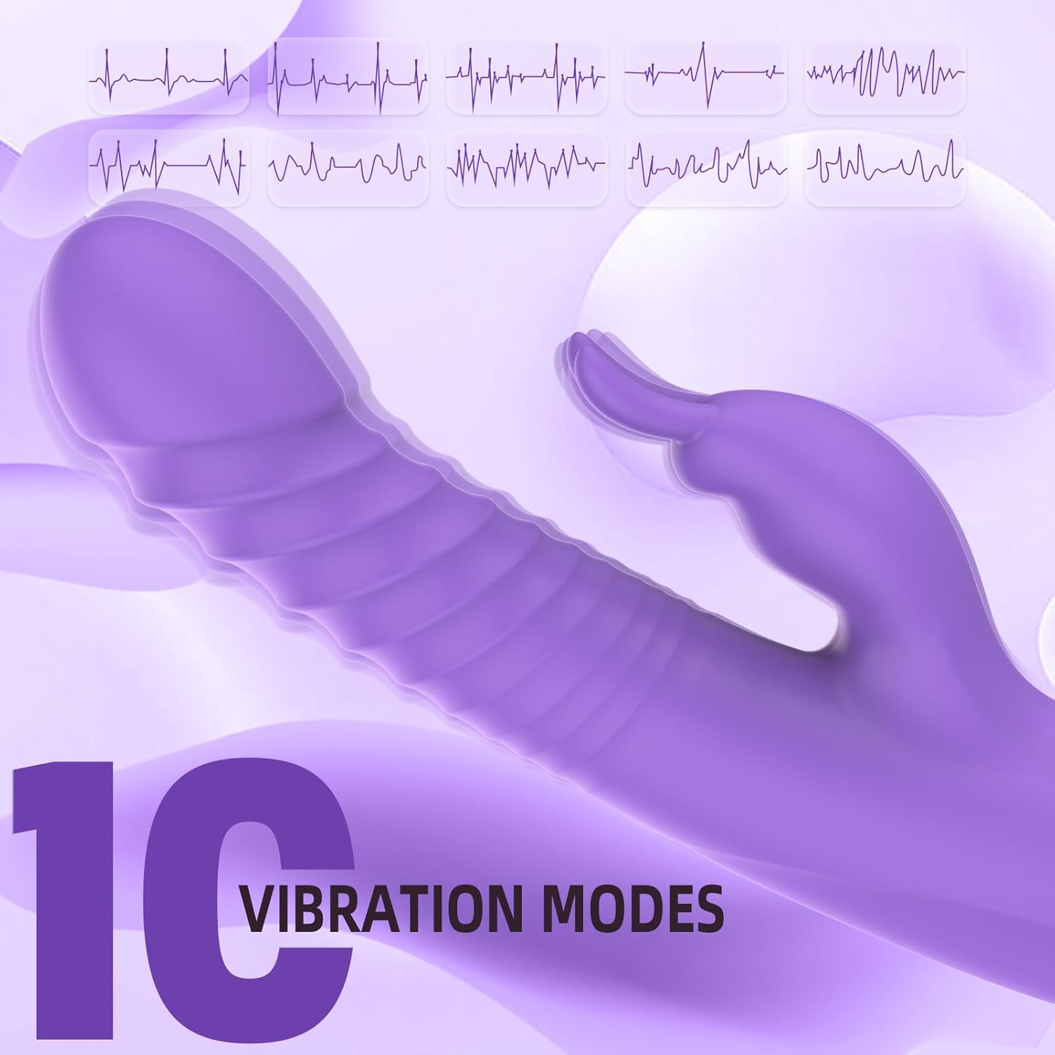 Rhtaigorism 7-in-1 Telescopic Thrusting Rabbit Vibrator - Dual G-Spot & Clitoral Stimulator with Rose Handle, Whisper Quiet Silicone Intimate Massager for Women, Waterproof & USB Rechargeable, Purple
