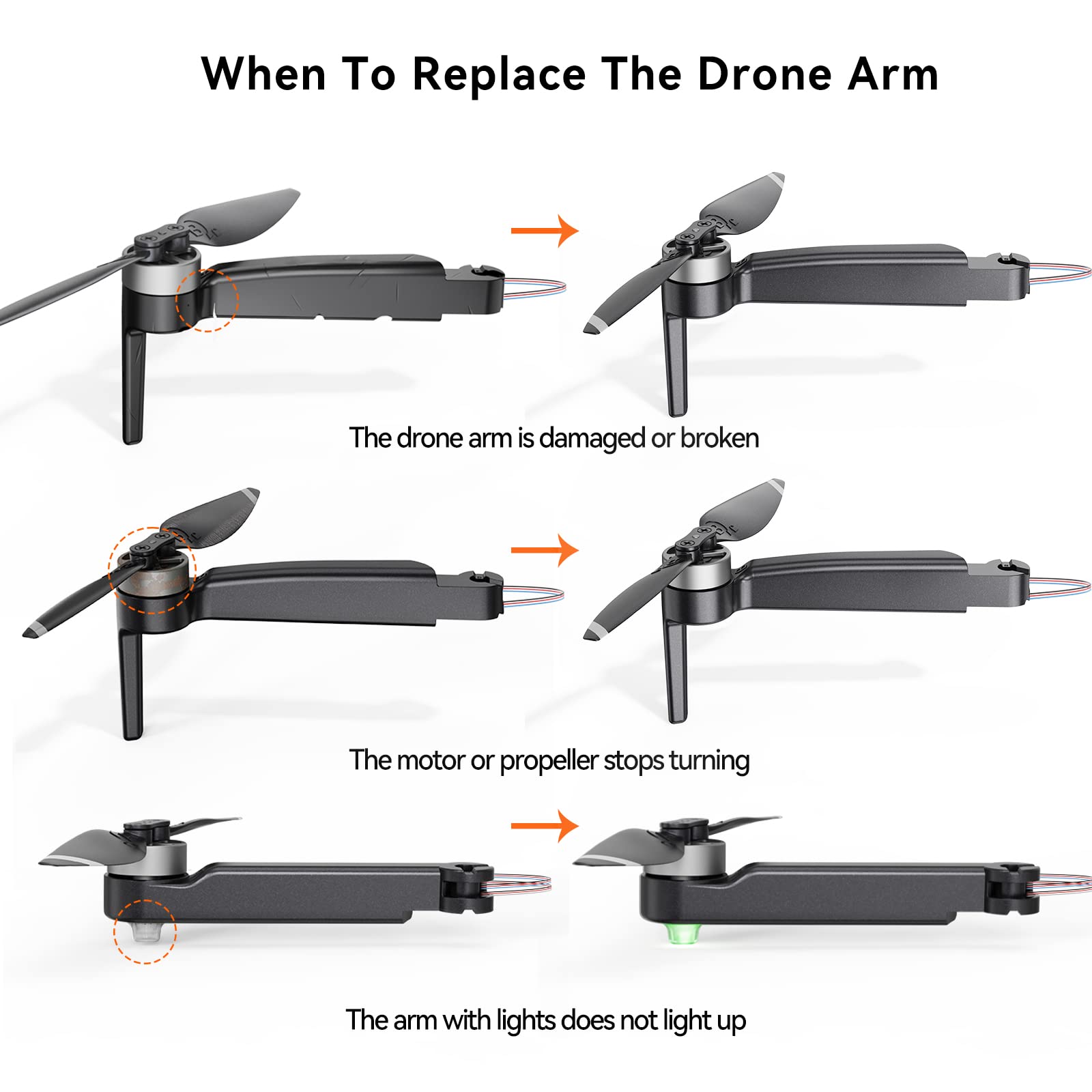 Bwine F7MINI Drone Original Arm Replacement Parts(Built-in motor), Repair Parts Drone Accessories For F7MINI (Right Front)