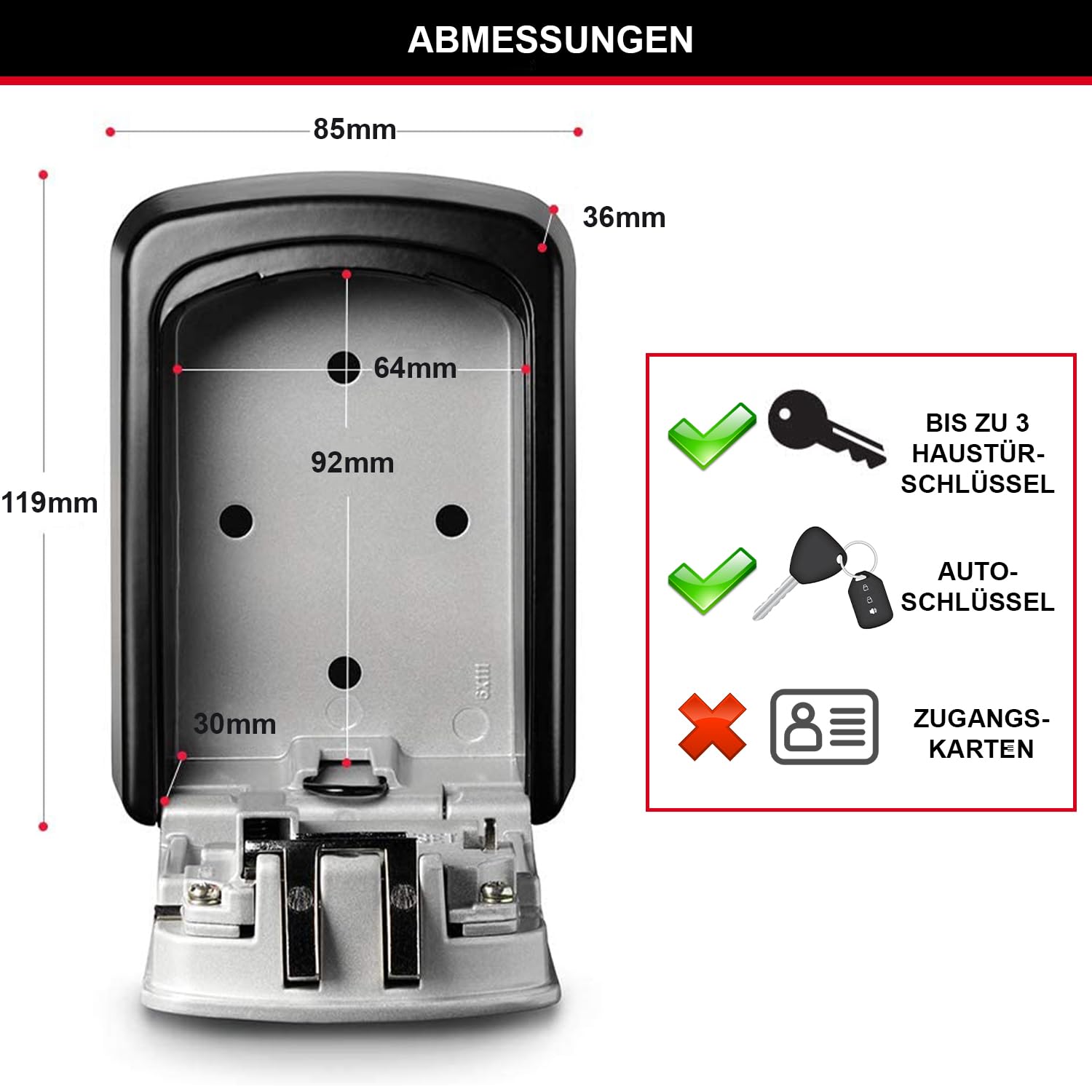Master Lock Schlüsseltresor, Wandhalterung, Aussen, 11.9 x 8.5 x 3.6 cm, Schlüsselsafe