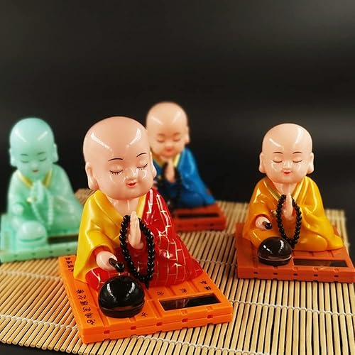 Miniatura 4 de Bonita estatua budista monje con energía solar, figura de monje de Buda con cabeza sacudida, decoración de manualidades para el hogar