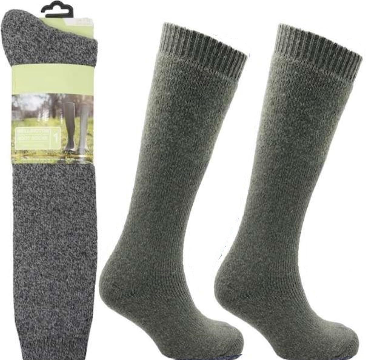 Onlybee Men's Khaki Marl Wool Long Thick Wellington Boot Socks (Uk, Numeric, 6, 11, Regular, Regular, )