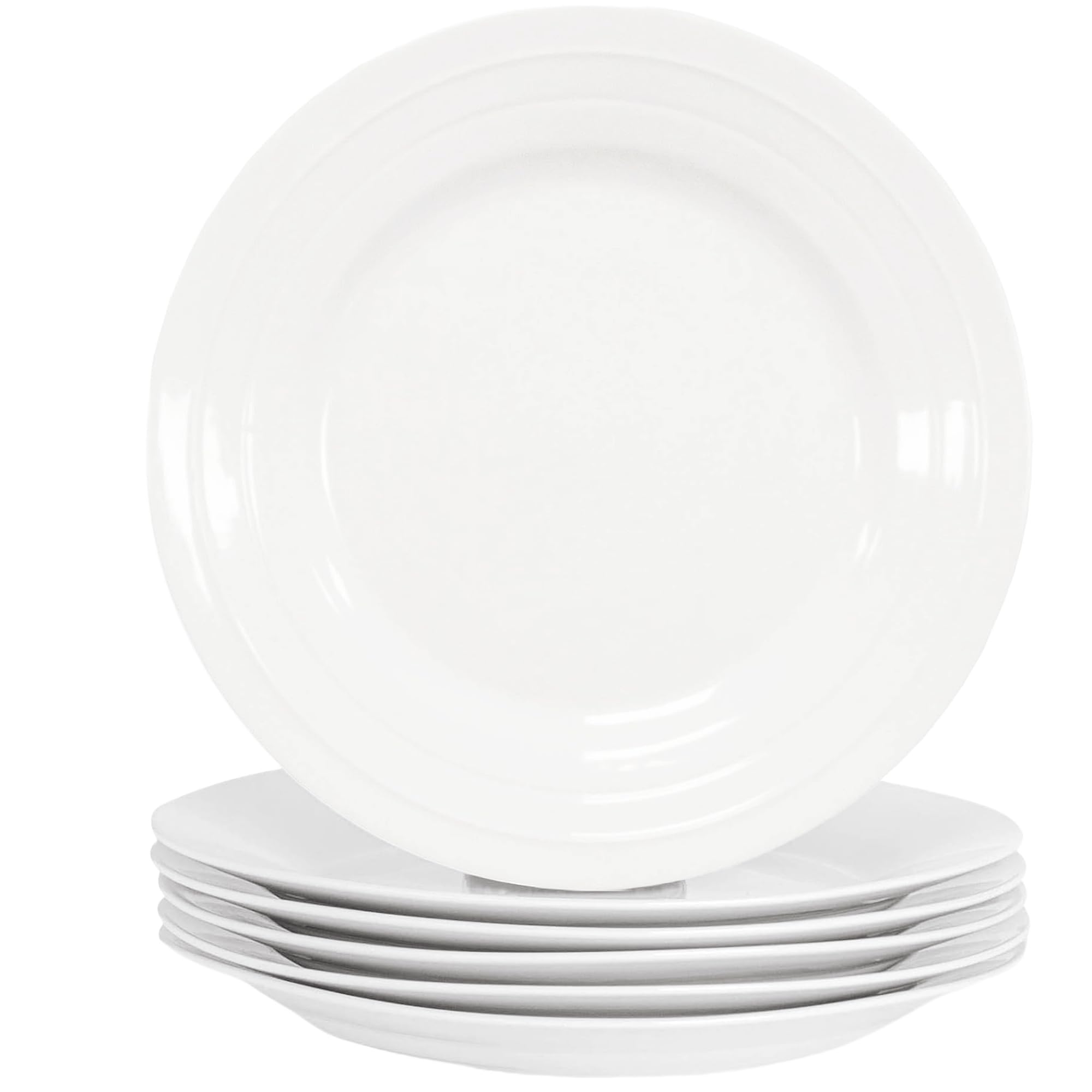 simpa 6PC Porcelain White Concave Dinner Plate Tableware Set. 27cm Diameter Plates. Dishwasher & Microwave Safe.