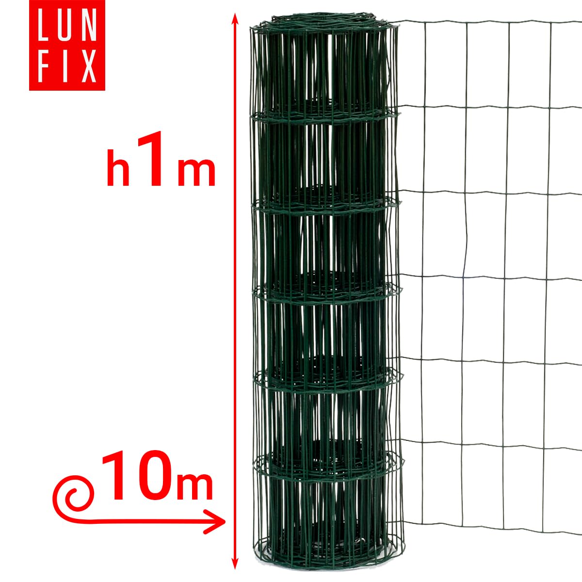 Rete Metallica per Recinzioni 100cm x 10m, Maglia 100 x 50 mm Ø 2.2 mm, Rete Elettrosaldata Zincata e PVC Verde, Plastica Resistente per Esterni, Recinzione Giardino Esterno e per Animali, Lun Fix