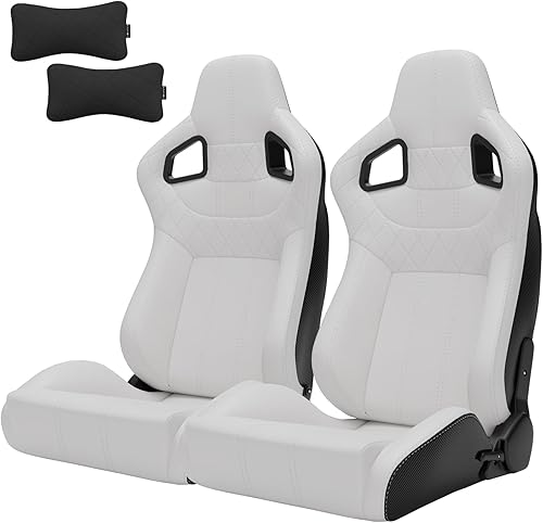Miniatura 44 de 2 piezas de asientos universales de carreras con deslizadores de doble bloqueo, 1 par de asientos de cubo de cuero PVC con dos almohadas de Negro