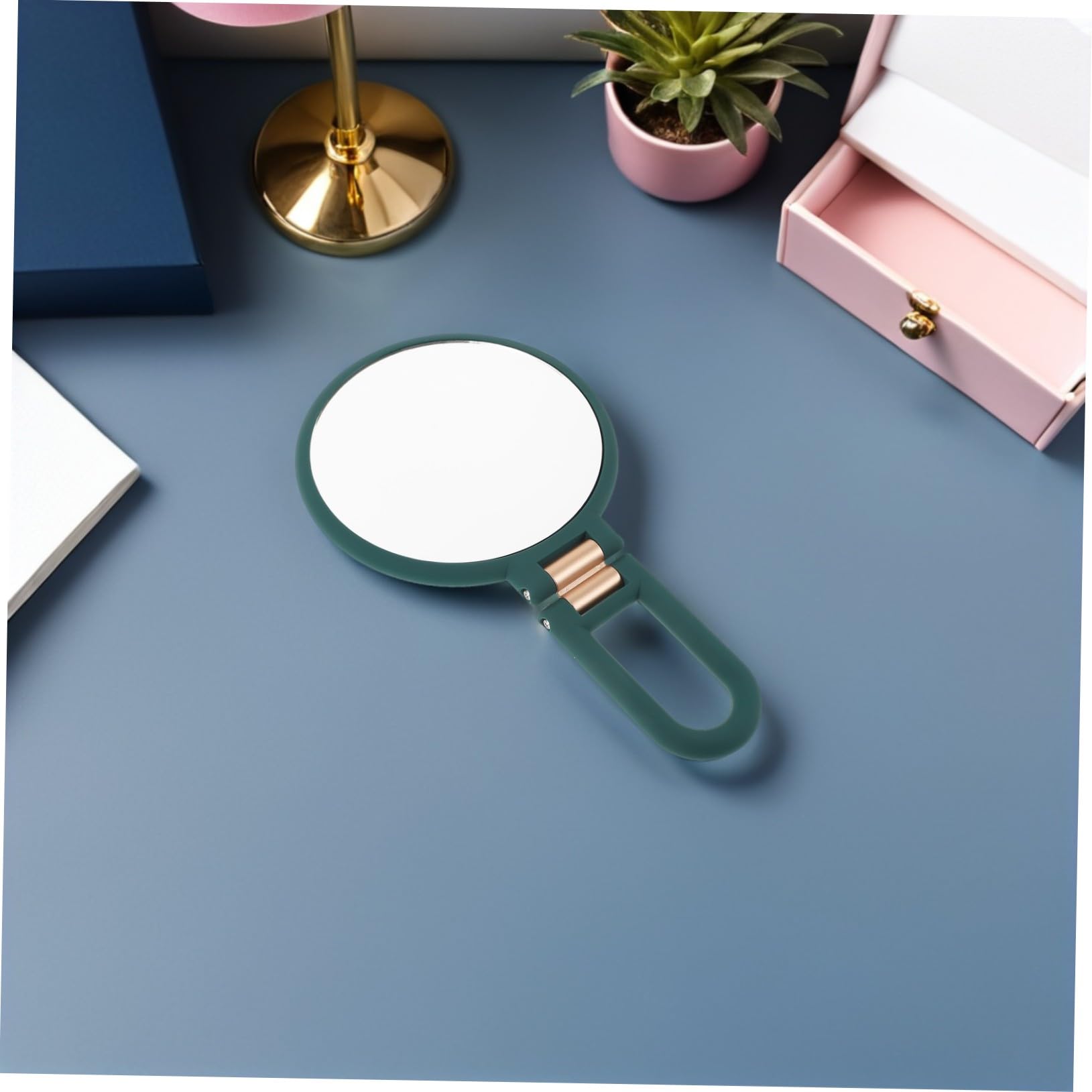 Homoyoyo 2 Piezas Espejo de Mano Doble Cara Plegable Aumento para Maquillaje y Afeitado con Mango Ergonómico Compacto y Ligero Espejo Portátil para Viaje y Escritorio