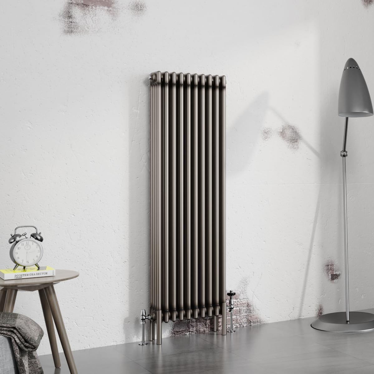 Warmehaus Raw Metal 1500X470mm Vertical 4 Column Radiator Traditional Cast Iron Style Bathroom Radiator Central Heating