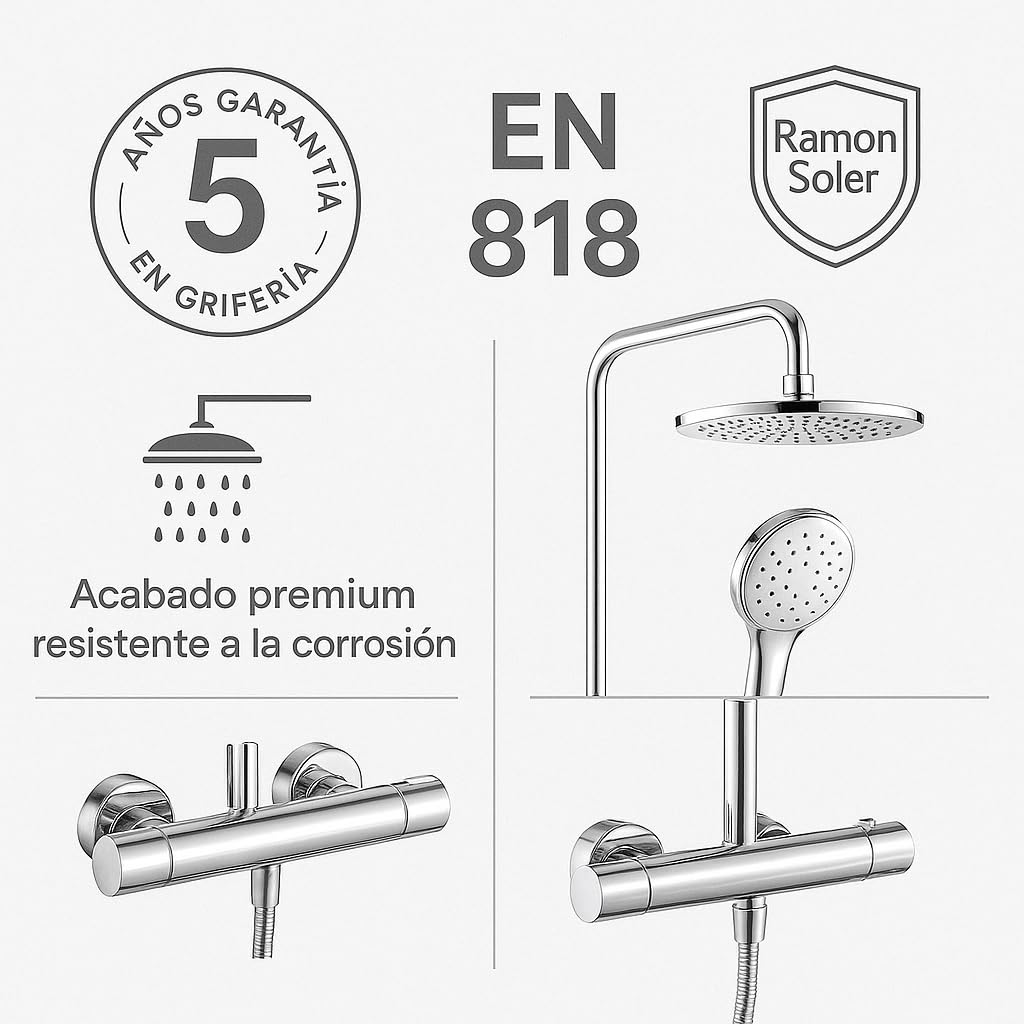 Ramon Soler – Columna de Ducha Monomando Monotech RP240 | Diseño Moderno de Alta Gama con Rociador Superior y Teleducha | Disponible en Cromo Brillante o Negro Mate (Cromo)