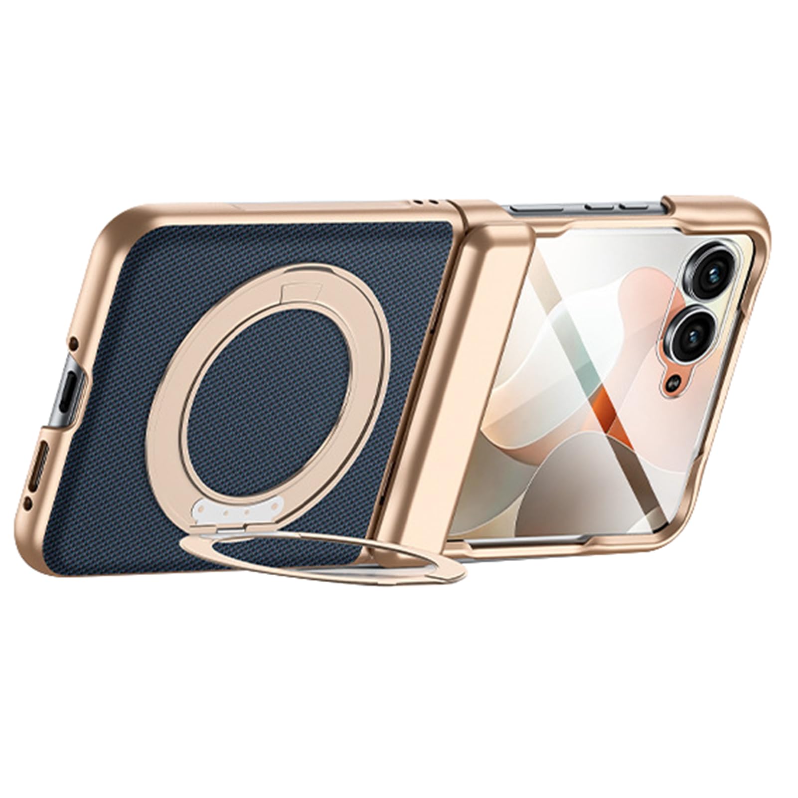 LUOTANL Hinge Case for Motorola Razr 70 Ultra/70, Luxury Plating Wrap Leather Case Rotating Ring Screen Protector Shockproof Cover,Blue,70 Ultra