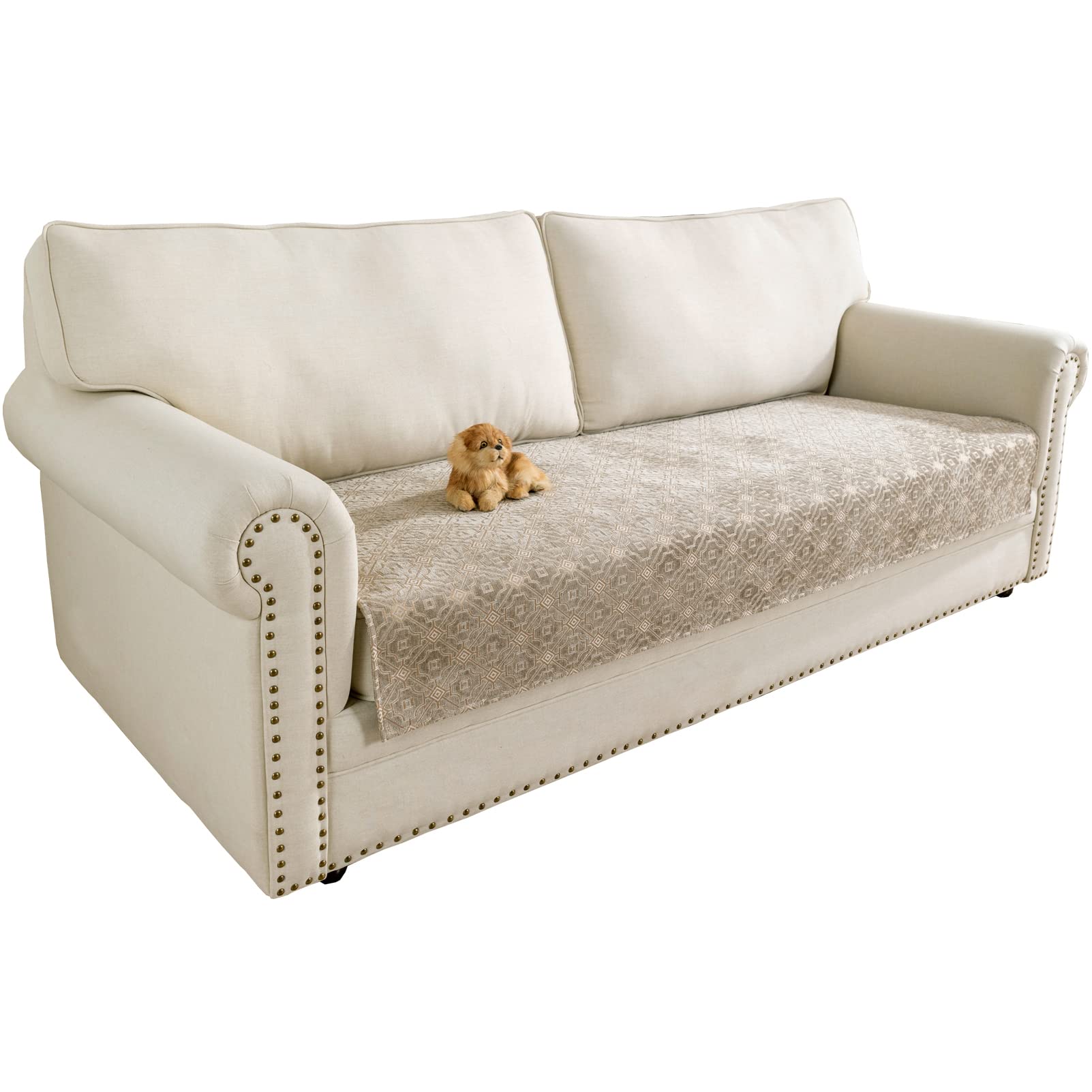 Eismodra Couch Cover All Season Chenille Anti-Slip Sofa Slipcovers Furniture Protector for Dog Pet 3 Cushion Couch Loveseat Sectional Sofa L Shape,Classical Light Brown 36 x 70 inches (Only 1 Piece)