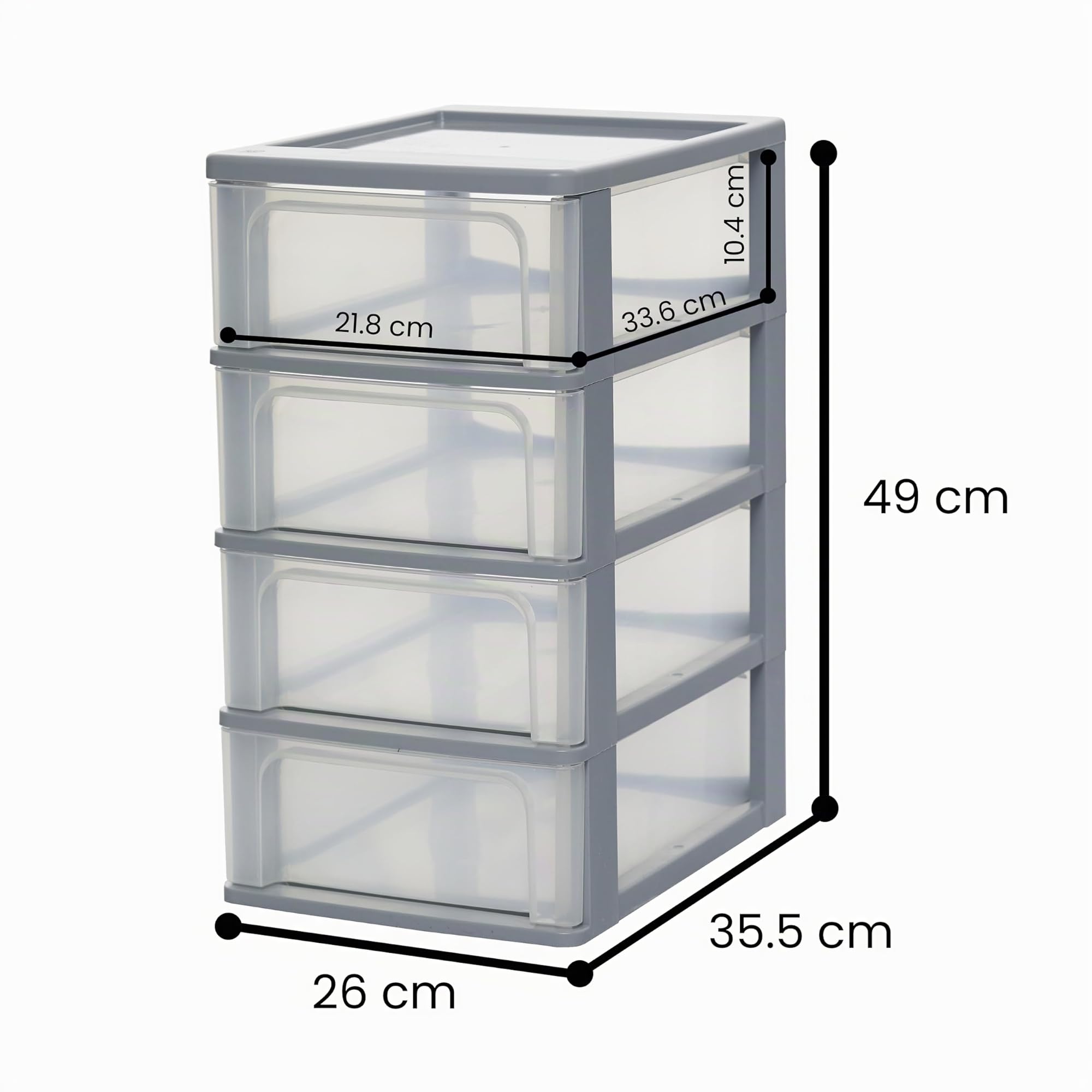 Iris Ohyama Cassettiera in Plastica, Portaoggetti, 4 Cassetti Medi, Grigio, Apertura Facile, Formato A4, A5 e A6, Organizzatore, Per Ufficio, Scuola, Cartoleria, Senza BPA, Contenitore, OCH-2004