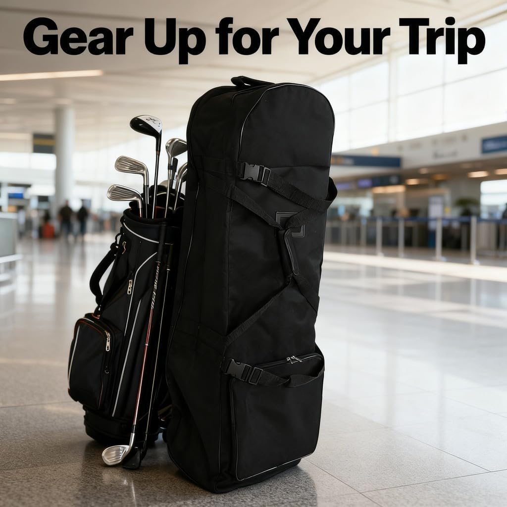 Padded Golf Travel Bag with Wheels, Nylon Golf Club Travel Covers with Handle and Strap for Airlines - Wear, Portable Design for Easy Carrying