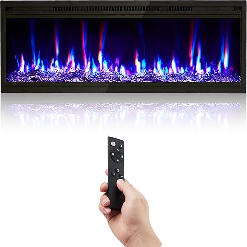 Calentador eléctrico de chimenea de 42 pulgadas con control remoto, salida de calor de 5000 BTU, insertos de chimenea eléctrica ultrafinos montados