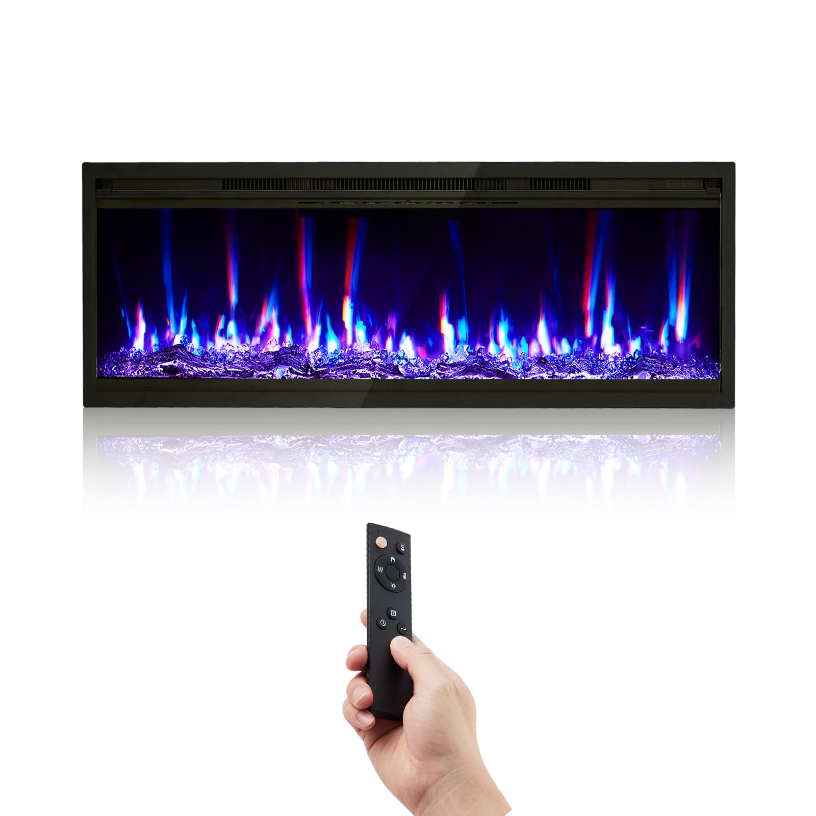 Garvee 42 in Electric Fireplace Inserts, 750/1500W Recessed and Wall Mounted Fireplace Heater with Remote Control, Adjustable Flame Color & Brightness