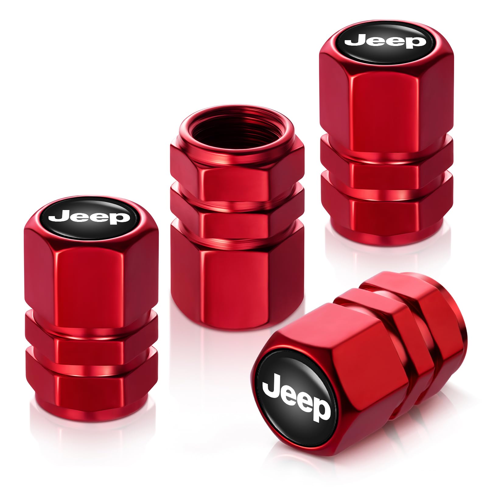 Tire Valve Stem Caps, Compatible with Jeep Series Stem Cap Universal Car Air Cover Car Accessories for Cars, SUV, Truck, Motorcycles 4pcs （Red）