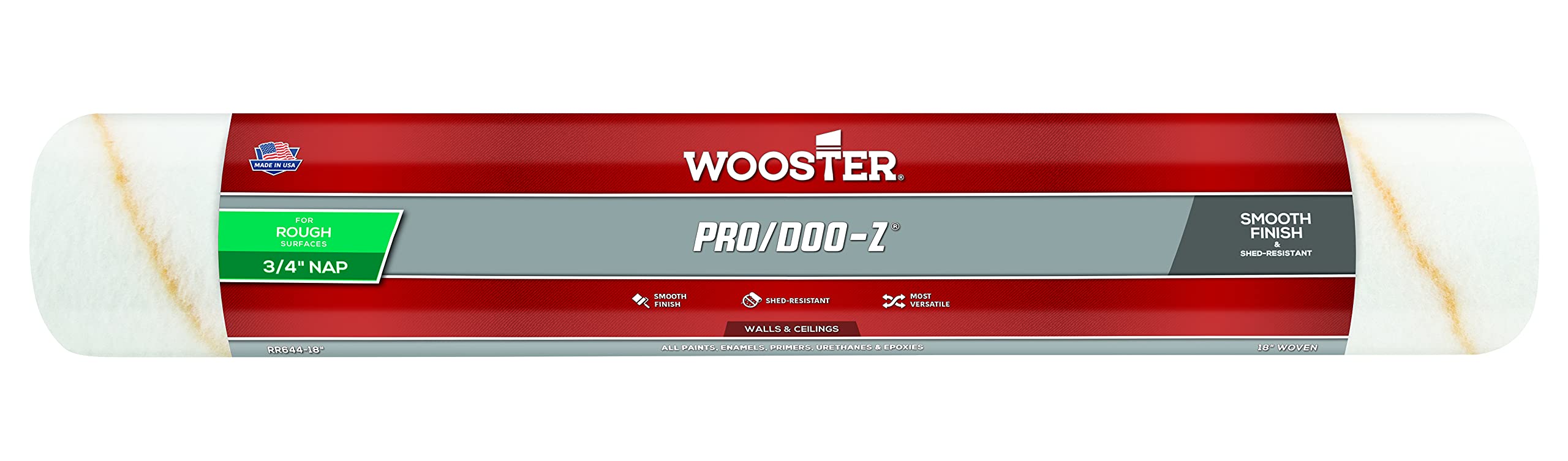 Wooster Brush White Rr644-18 Pro/Doo-Z Roller Cover 3/4-Inch Nap, 18-Inch
