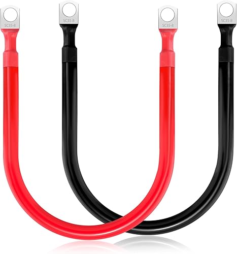 Miniatura 24 de Cable de batería de 4 AWG, 2 unidades, cables de batería de 11.8 pulgadas con terminales de anillo M6, cables marinos de cobre puro, cable de tierra