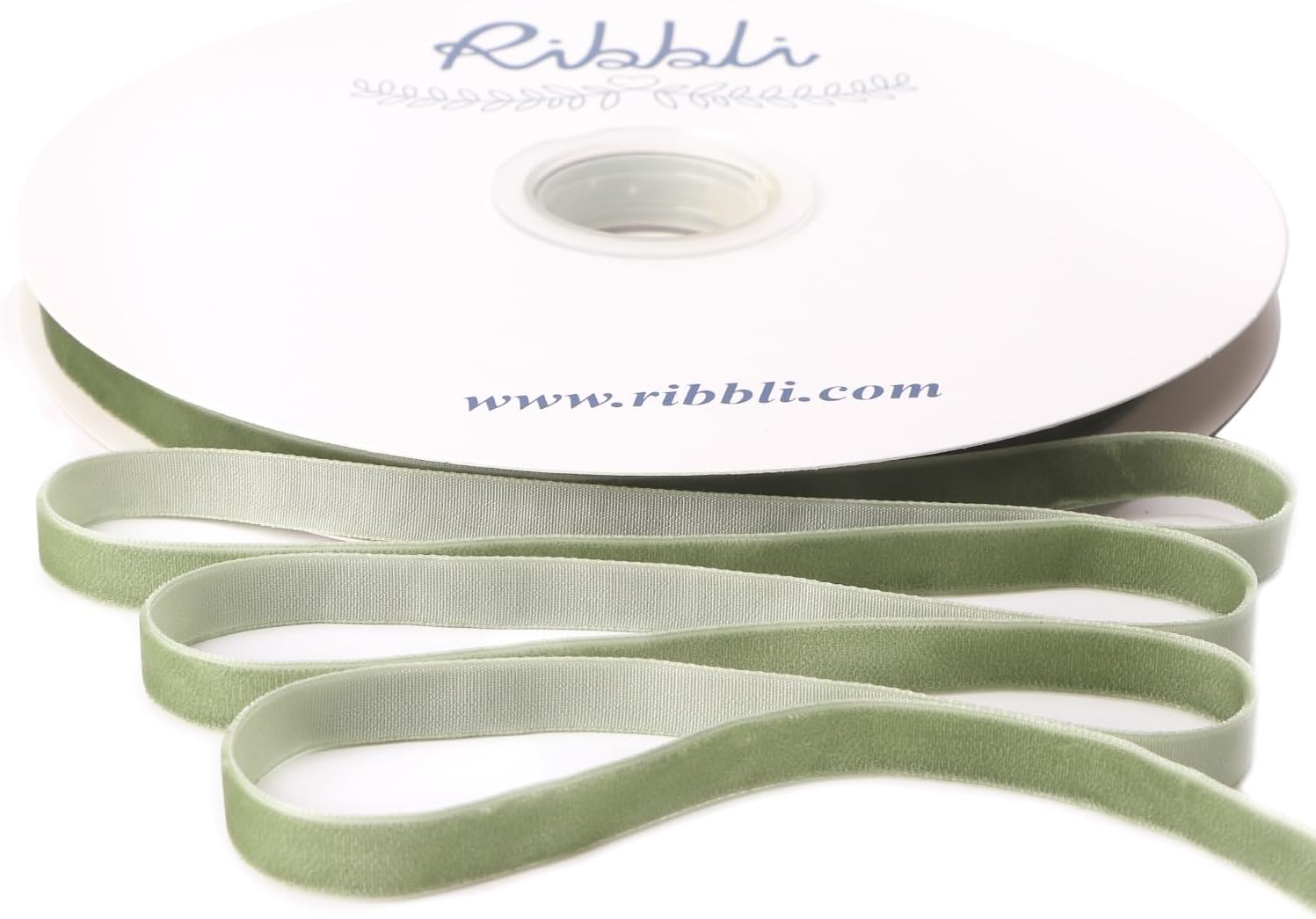 Ribbli Sage Green Velvet Ribbon 3/8 Inches Continuous 25 Yard Spool Green Christmas Ribbon for Gift Wrapping Crafts Home Decor