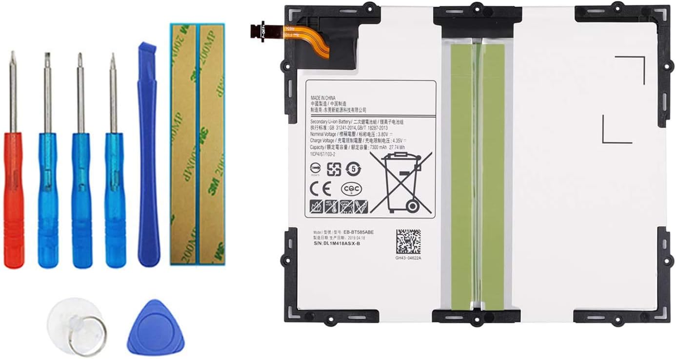 MISSING SUCTION CUP.  EB-BT585ABA EB-BT585ABE Replacement Battery Compatible with Samsung Galaxy Tab A 10.1 2016 TD-LTE,Galaxy Tab E 10.1,SM-P580,SM-T585,SM-T585C,SM-T580,SM-T587P with Toolkit