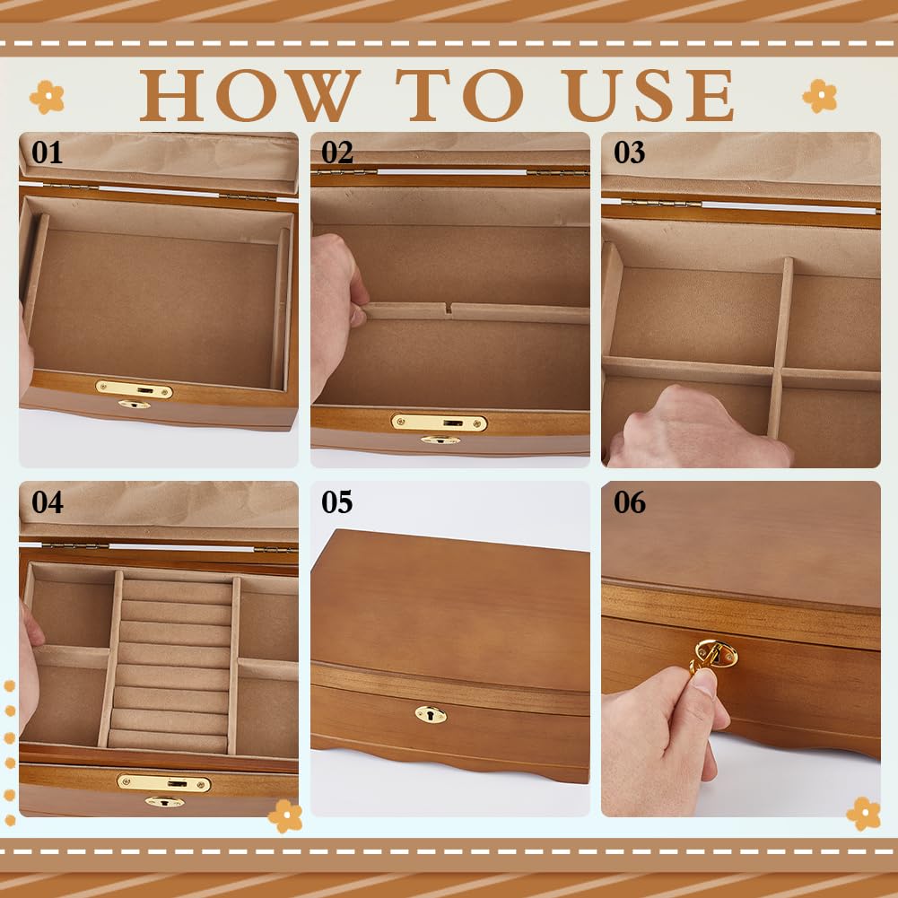 MAYJOYDIY Joyero de madera con candado retro con 2 niveles con 2 llaves 25 x 17,5 x 10 cm, joyero con inserto extraíble para tocador, almacenamiento de joyas