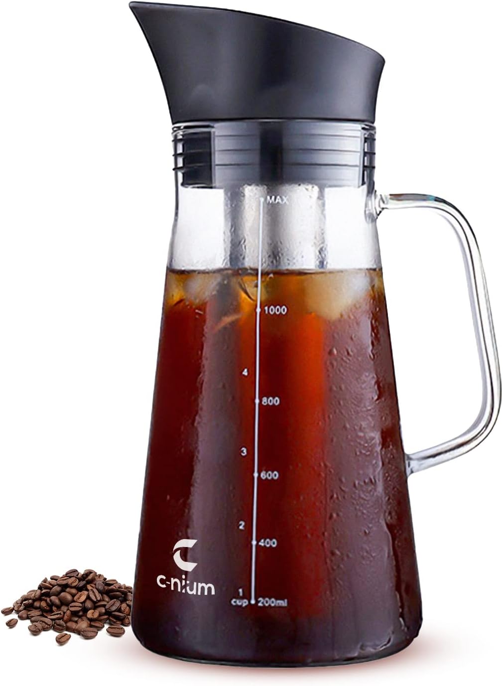 C-Nium Cold Brew Coffee Maker 1200ml Deluxe Tea Brewer BPA-Free Plastic Borosilicate Glass Pitcher, Leak-Proof (Jug)