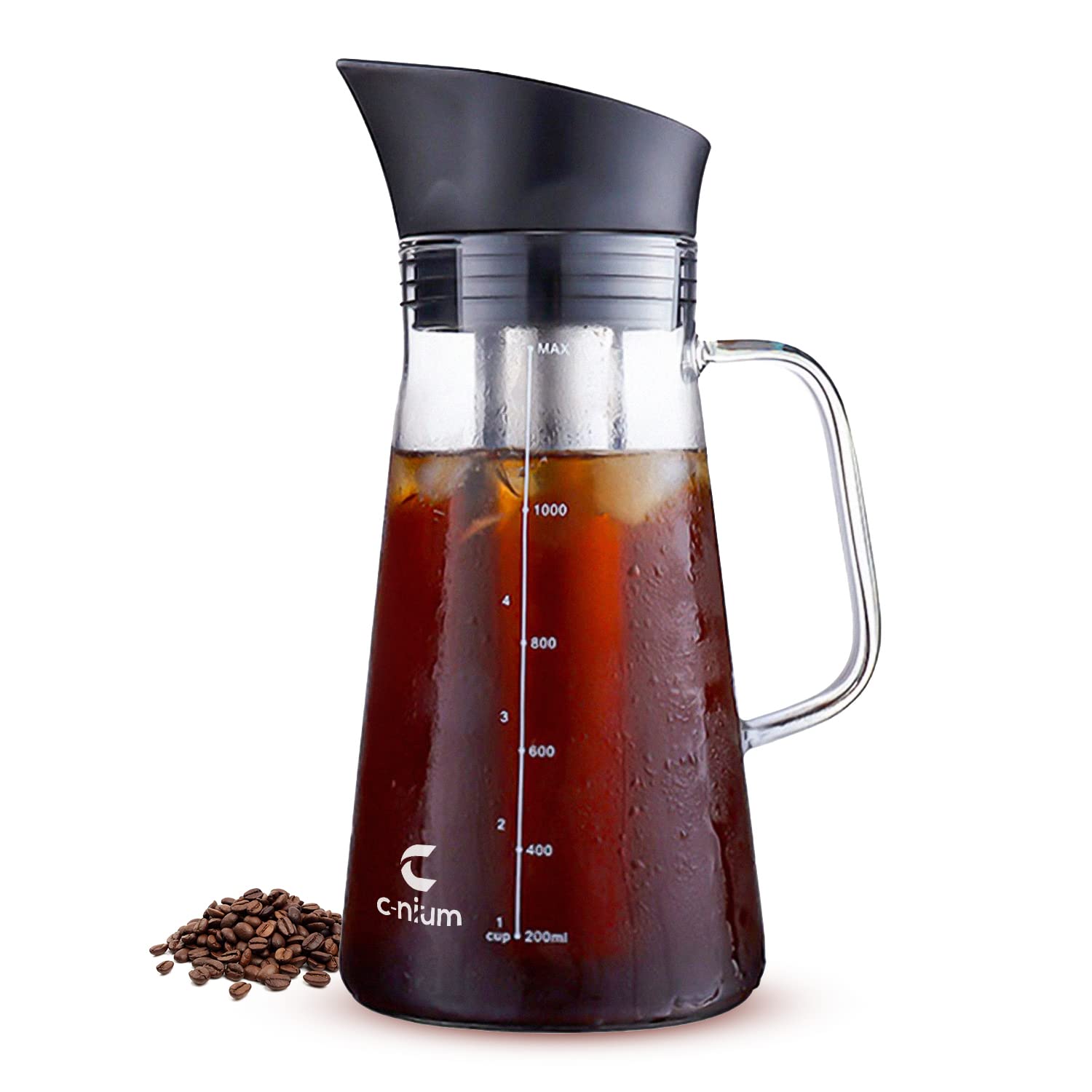 C-Nium Cold Brew Coffee Maker 1200ml Deluxe Tea Brewer BPA-Free Plastic Borosilicate Glass Pitcher, Leak-Proof (Jug)