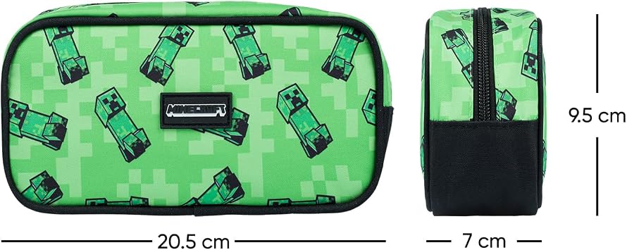 Baagl Minecraft Pencil Case for Boys and Girls, School Pencil Case, Creeper Design, Unisex, 20 x 9 x 7 cm, 0.08 kg, 1.26 L