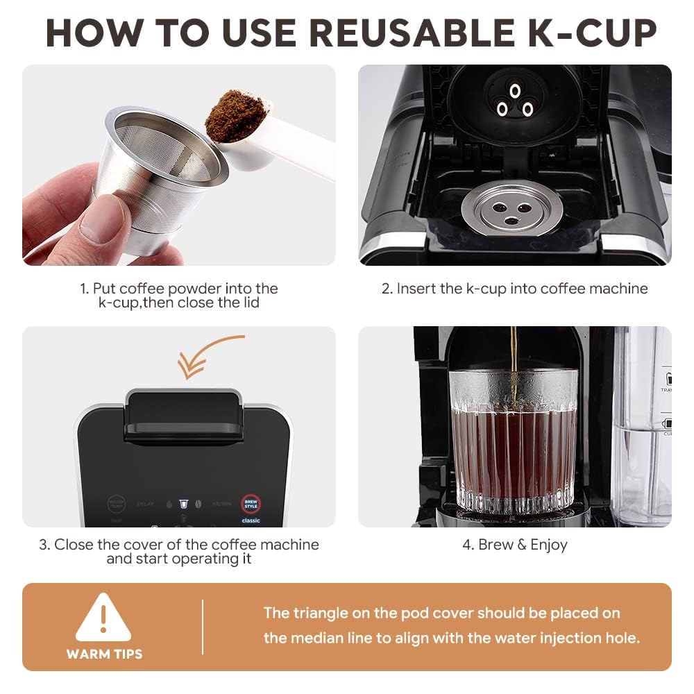 Paquete de 4 cápsulas de café reutilizables de acero inoxidable compatibles con cafetera Ninja CFP201 CFP301 Dual Brew Pro Machine filtro de café Ninja reutilizable