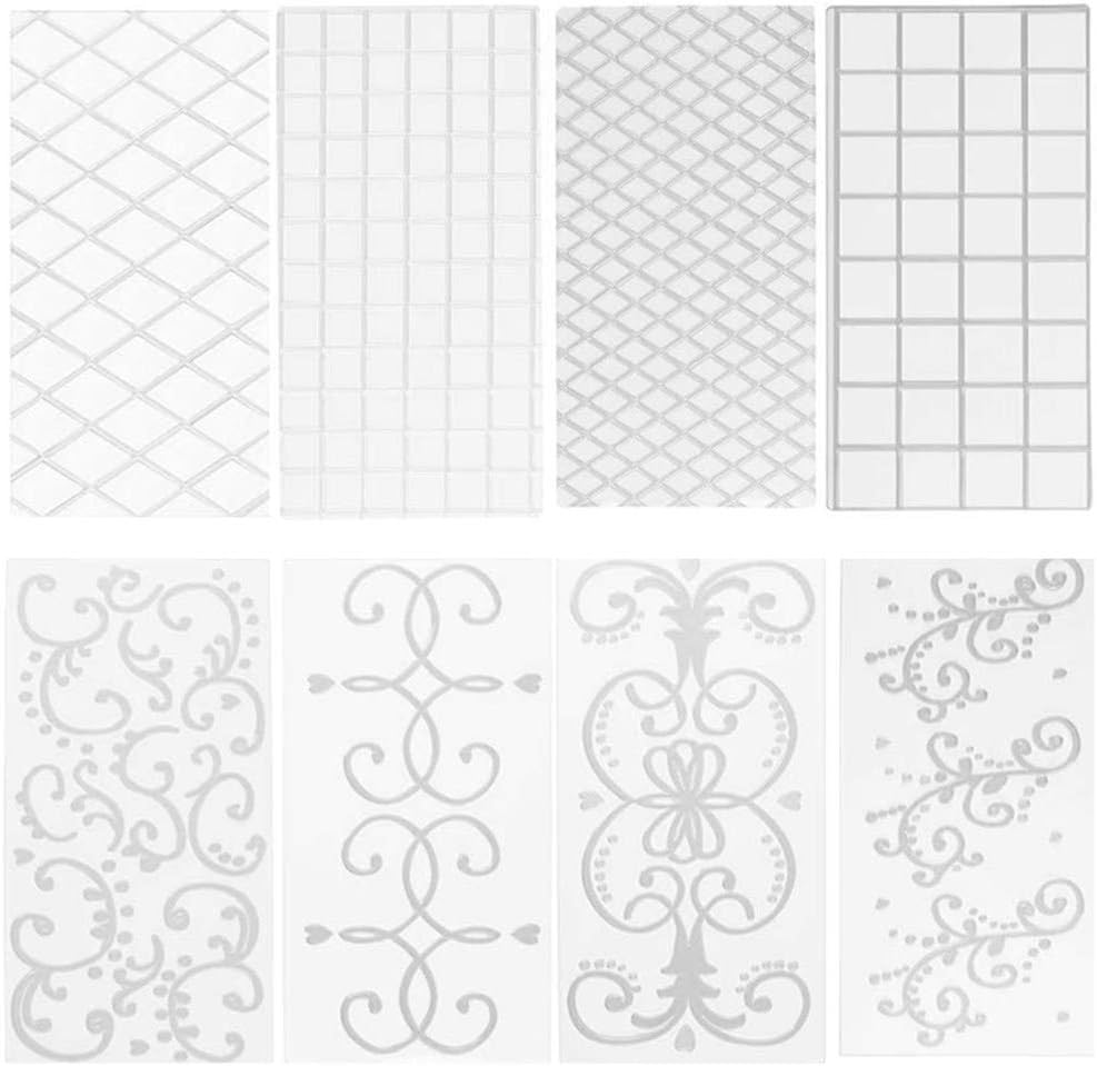 8 Pcs Embossing Mat, Fondant Impression Mat for Cake Decorating Clear Plastic Cake Decorating Tool