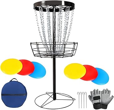 Disc Golf Basket Set, 24 Chains Portable Disc Golf Targets, 6 Disc Gloves, with Transit Bag for Indoor, Outdoor, Backyard Games, Black