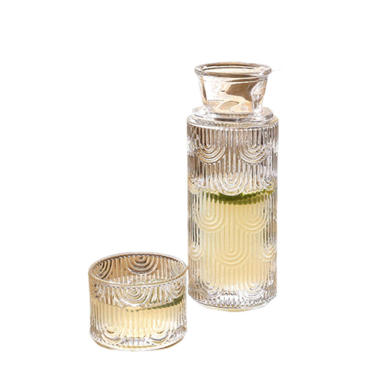 Xyueru Transparent Vintage Bedside Water Carafe And Glass Set, Water Pitcher And Cup Set Pitcher With Tumbler, Thick Glass Mouthwash Decanter, Water Serving Carafe For Bedroom Bathroom(Clear)