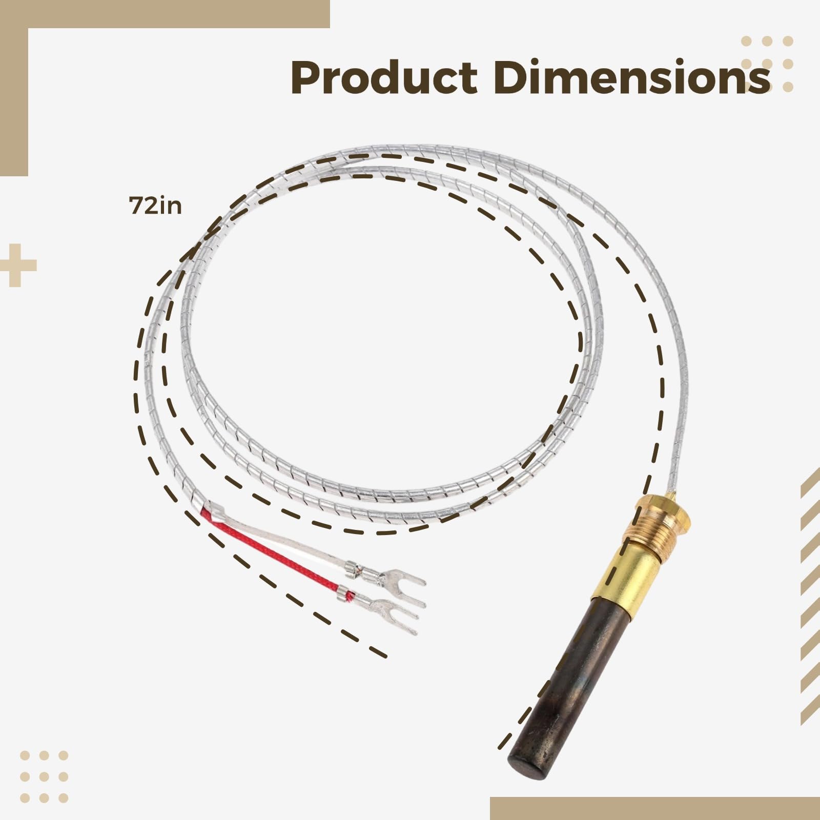 750 mV Folienkabel-Thermopile, 72 Zoll Thermoelement, Metall-Temperatursensor mit Schnellanschluss und stabiler Spannungsausgabe für Gaswasserboiler, Kamin, Gasfritteuse und Ofen