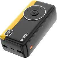 Power Bank 30000mAh, Basike Carregador Portátil 2 Saídas USB-A(até 22.5W) + Tipo-C(até 22.5W) com Cabo, Carregamento Rápido, Led Indicador de Bateria Proteção Inteligente (Preto)